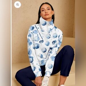 NWT ACEGOLFS Hyper-prep Golf Sweatshirt Blue and White Club & Ball Print Medium